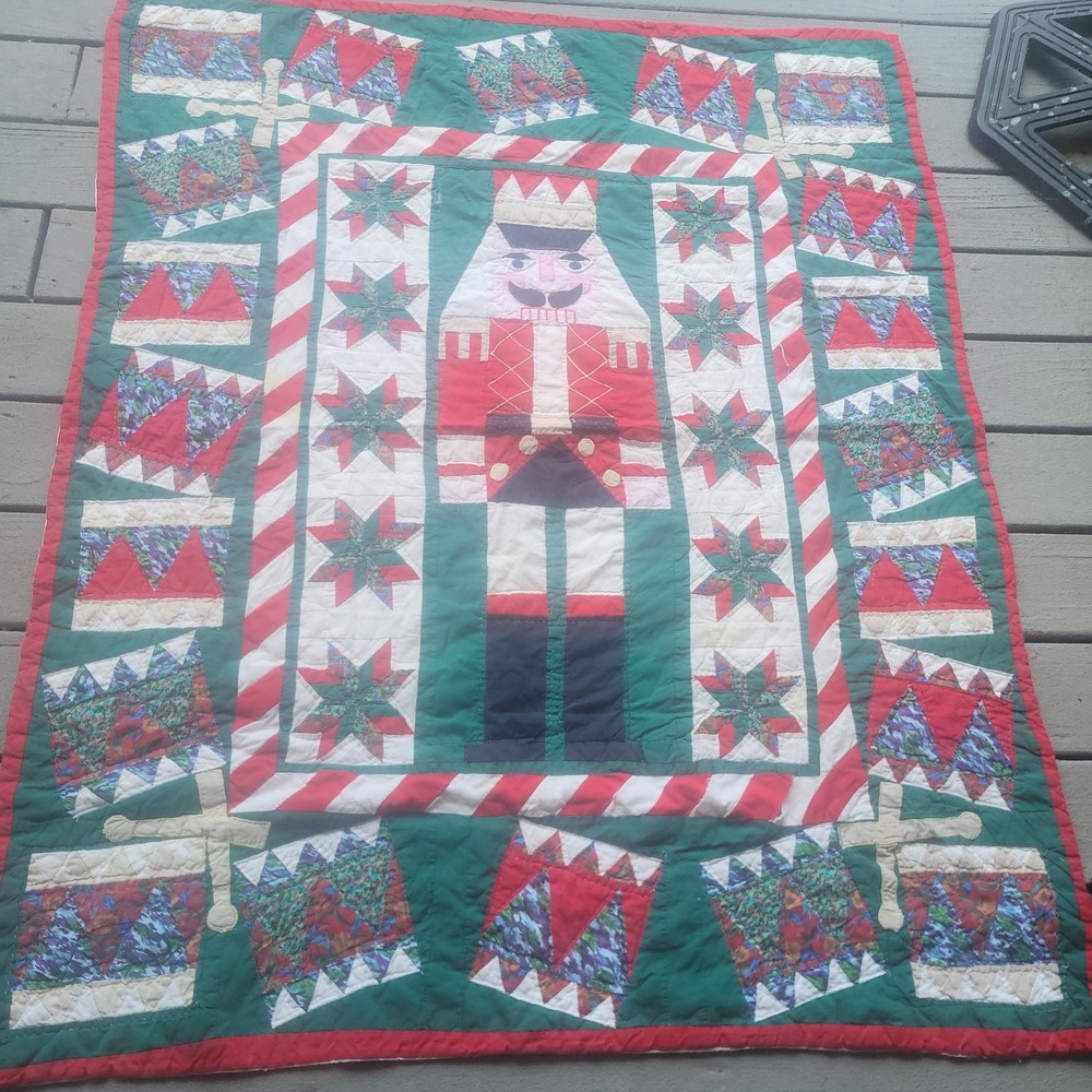 Vtg. American Pacific Christmas Hand Quilted Patchwork Throw Wall Hanging 50x60
